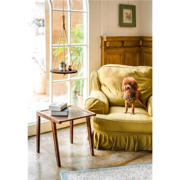 Hanging Plant Shelf Round Wood Rope Hanging Floating Shelf Vintage Home Decor - Picture 2 of 7